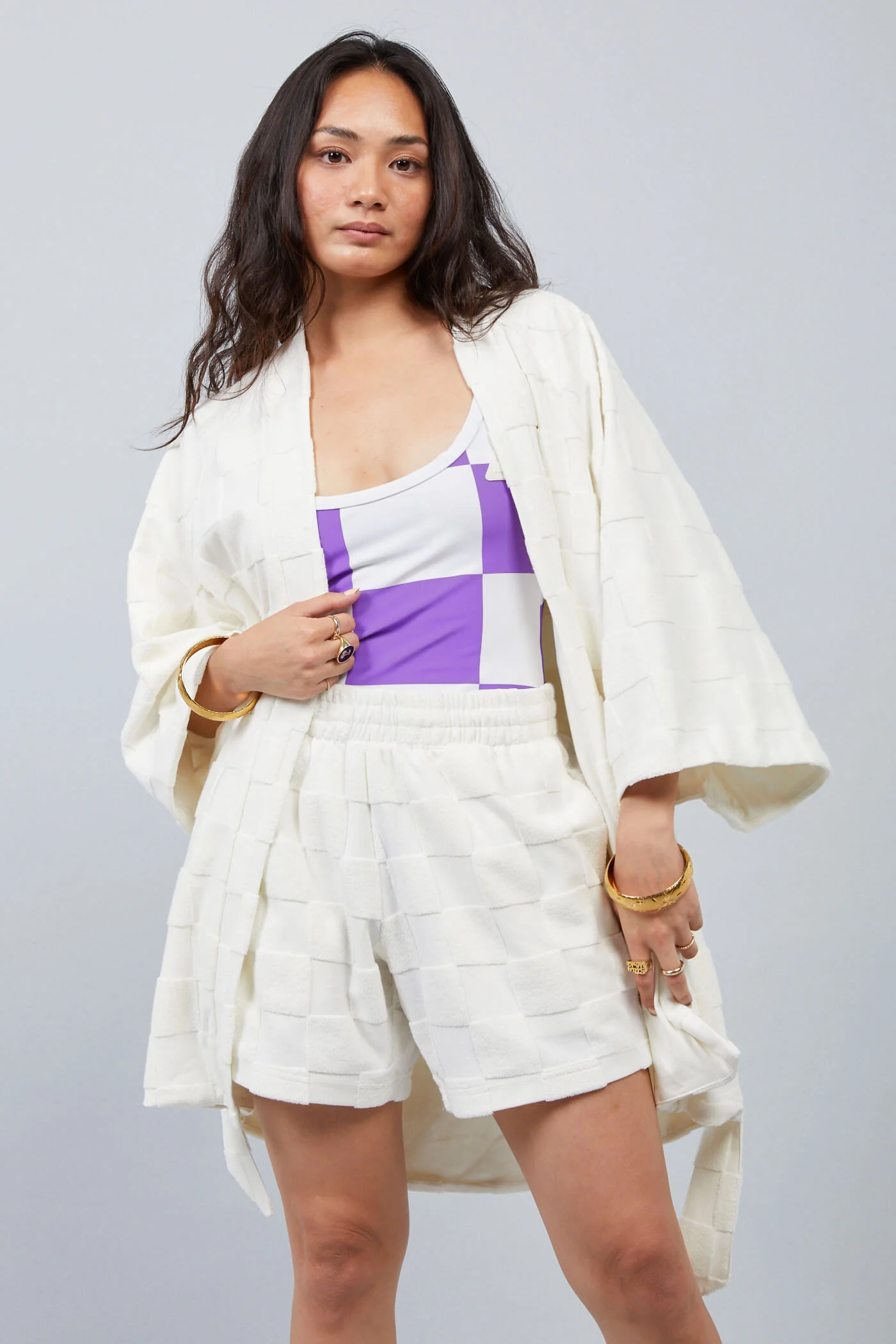 Estelle Terrycloth Check Robe - Butter - Image 3
