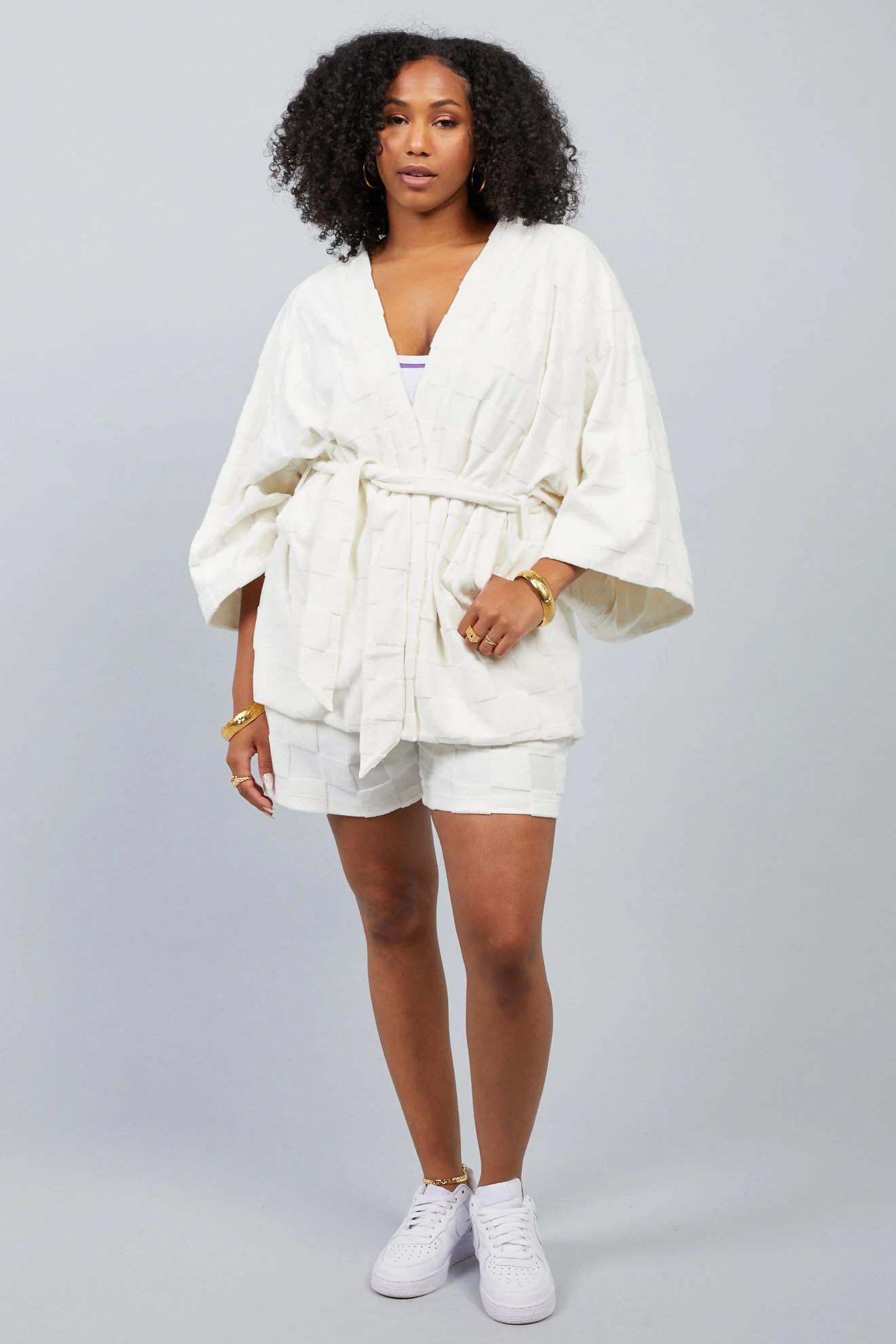 Estelle Terrycloth Check Robe - Butter - Image 5