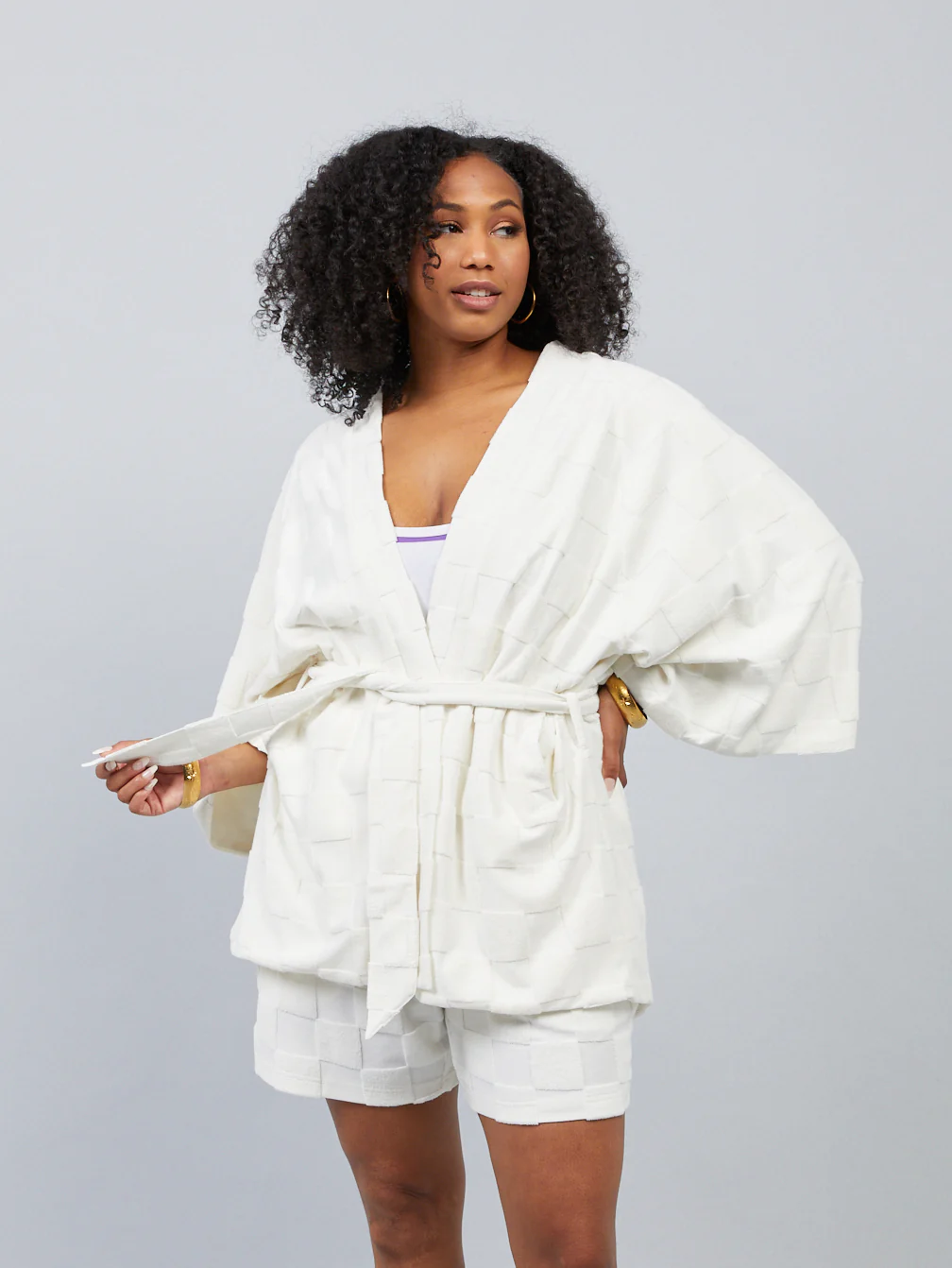 Estelle Terrycloth Check Robe - Butter - Image 6