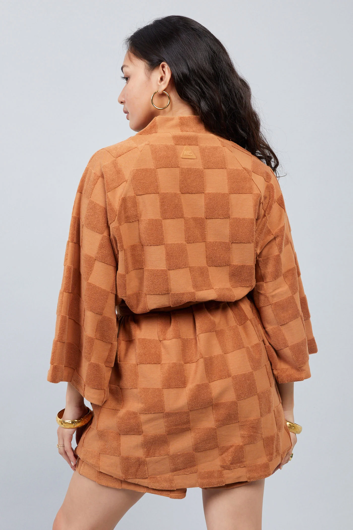 Estelle Terrycloth Check Robe - Caramel - Image 4