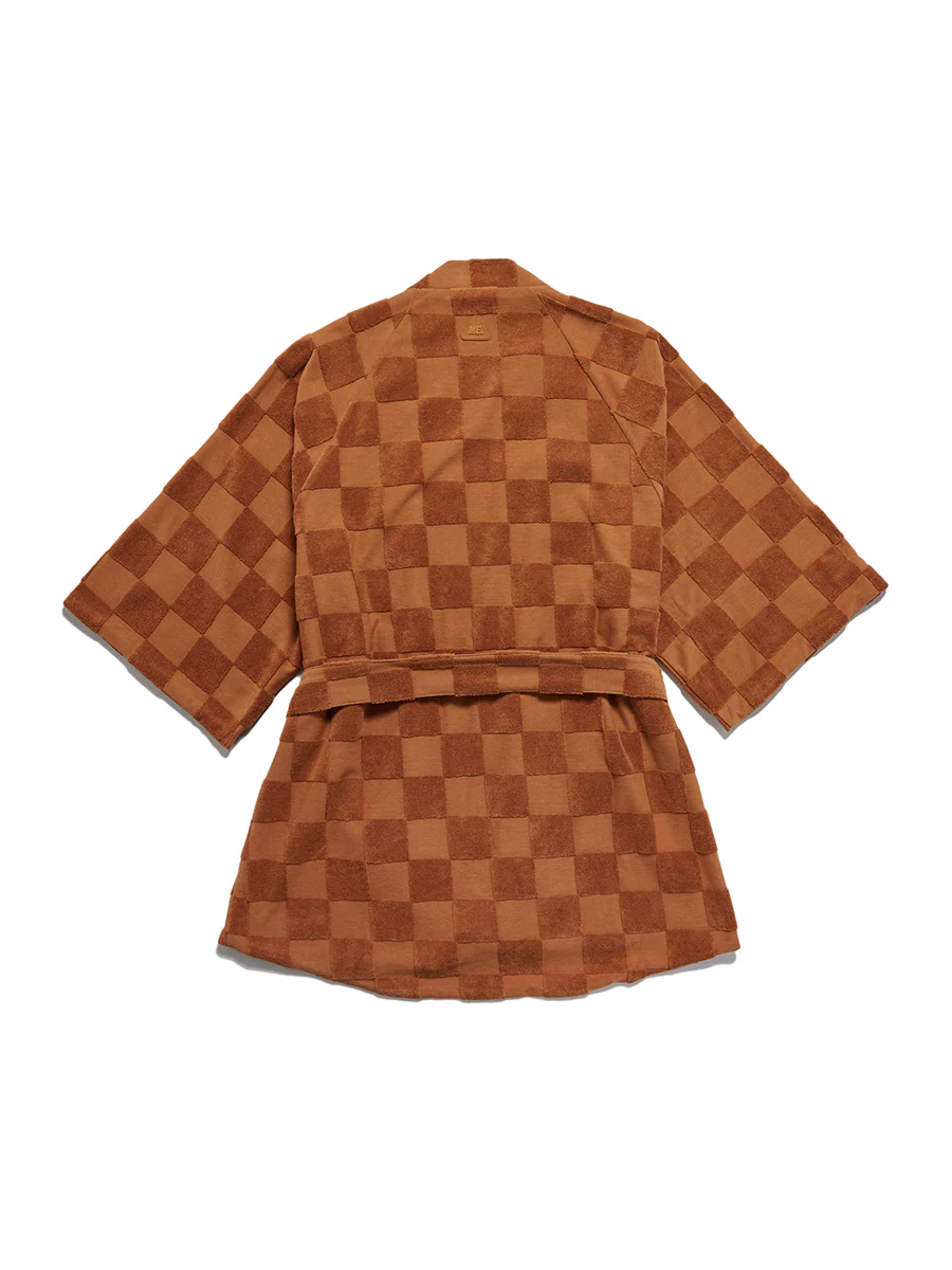 Estelle Terrycloth Check Robe - Caramel - Image 8