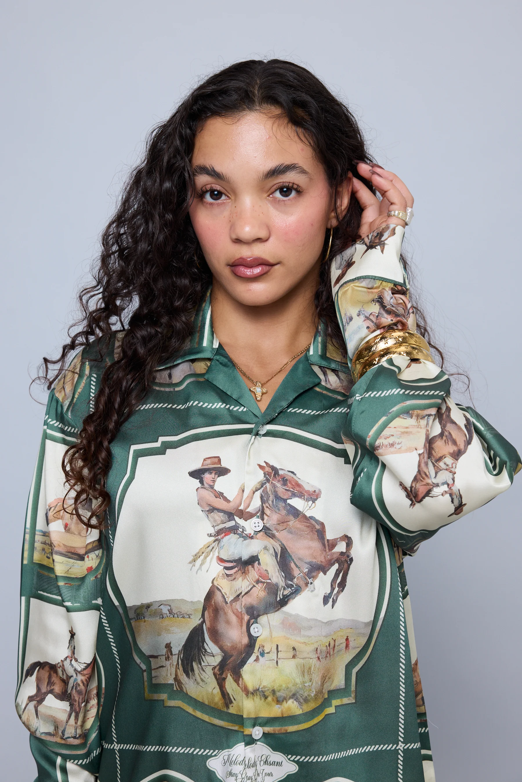 Silky Cowgirl Button Up - Moss - Image 3