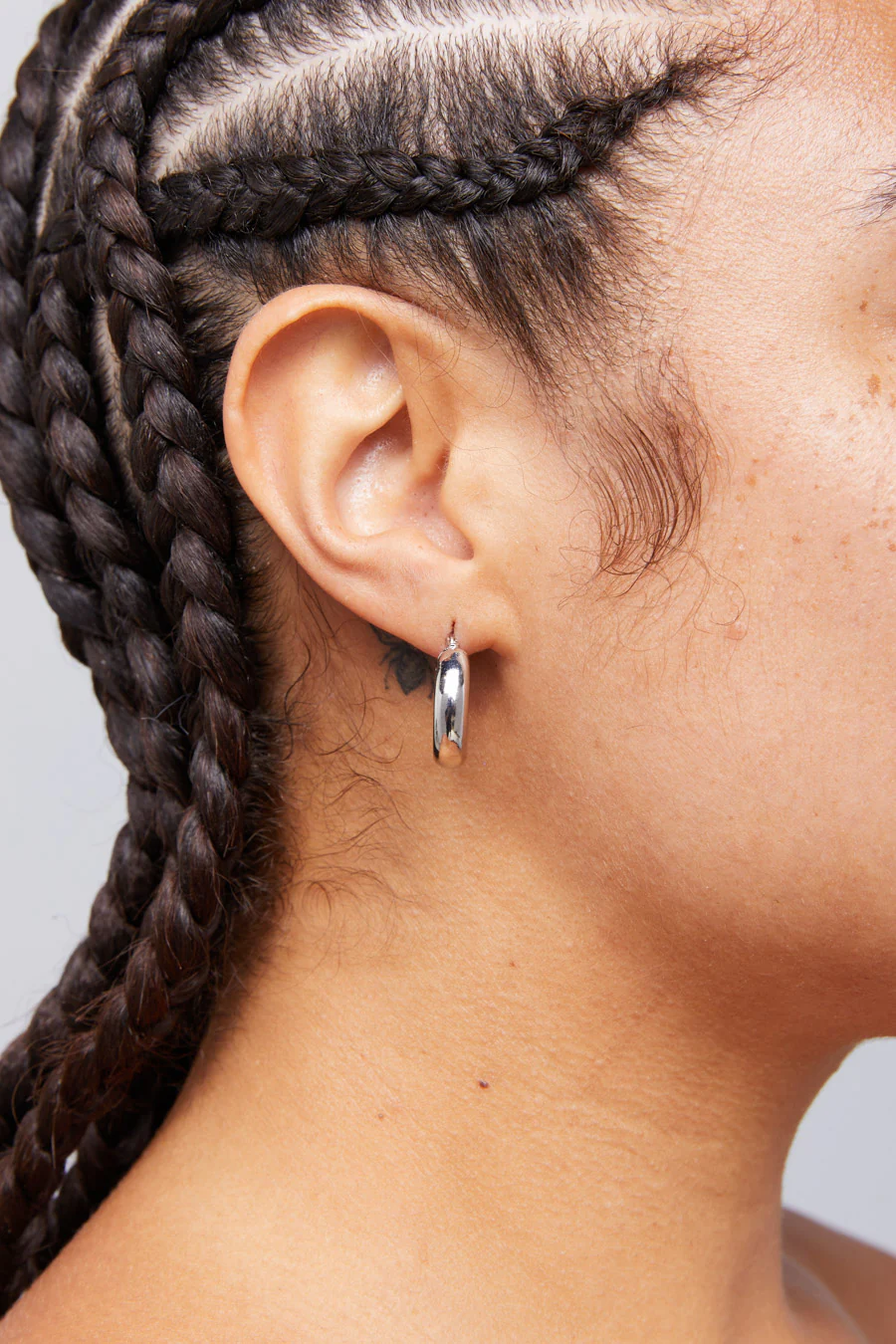 Mini Chunky Hoop Earrings Silver - Image 5